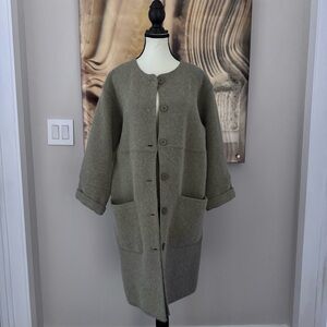 Rodier France Wool Angora Long Cardigan Jacket Green Grey S/M Relaxed Fit